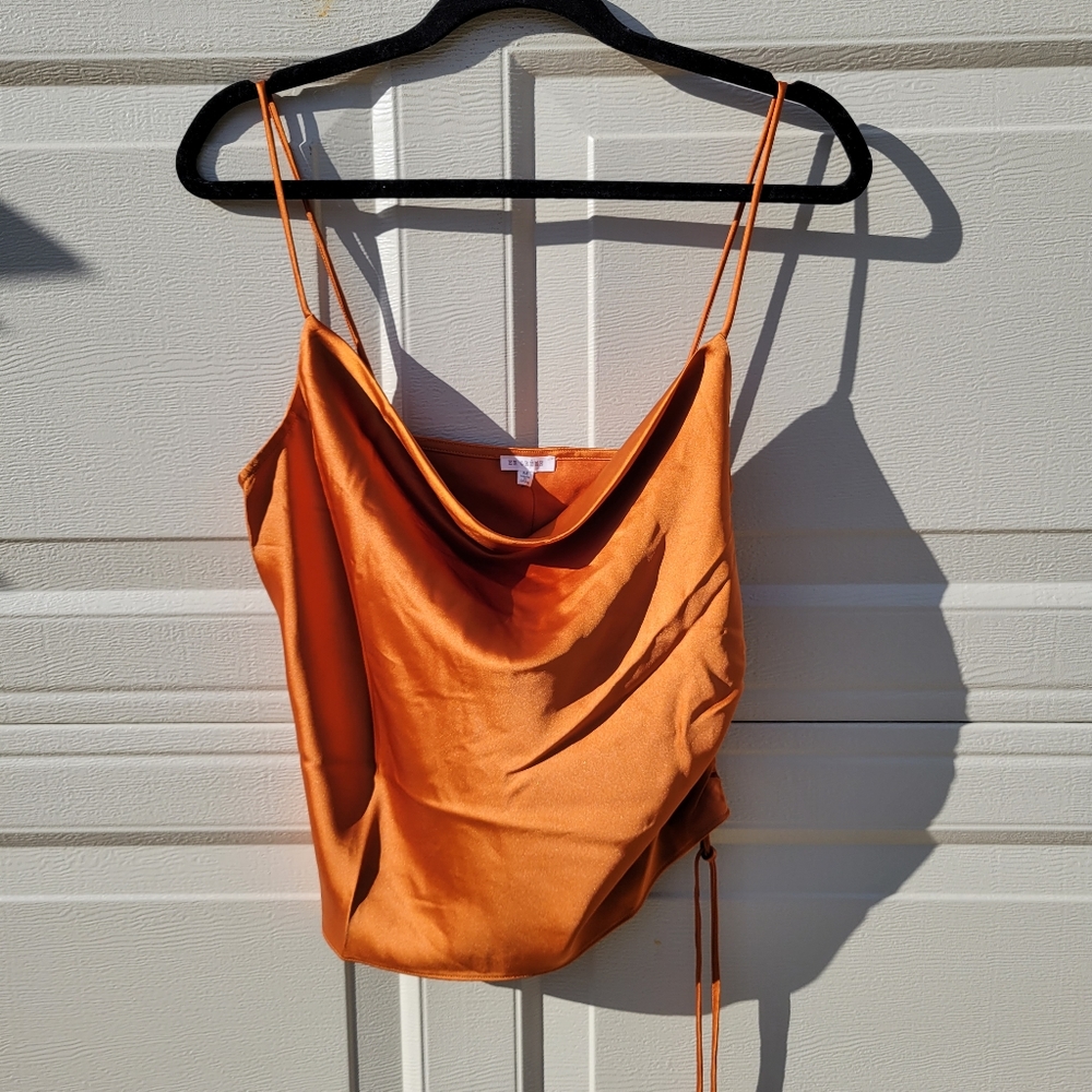 Vici Orange Satin Cowl Neck Tank